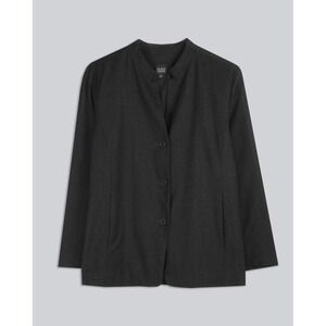 Eileen Fisher Stretch Flannel Melange Blazer Jacket Wool Button Front size Large